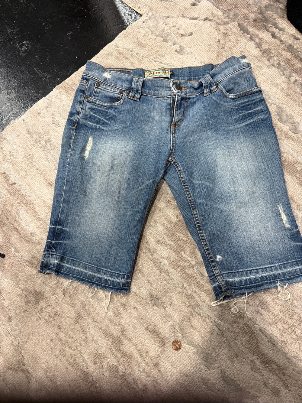 Distressed Knee-Length Denim Bermuda Shorts